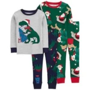 NWT Carters Kids' 4 pc Green Holiday Dinosaur Pajamas